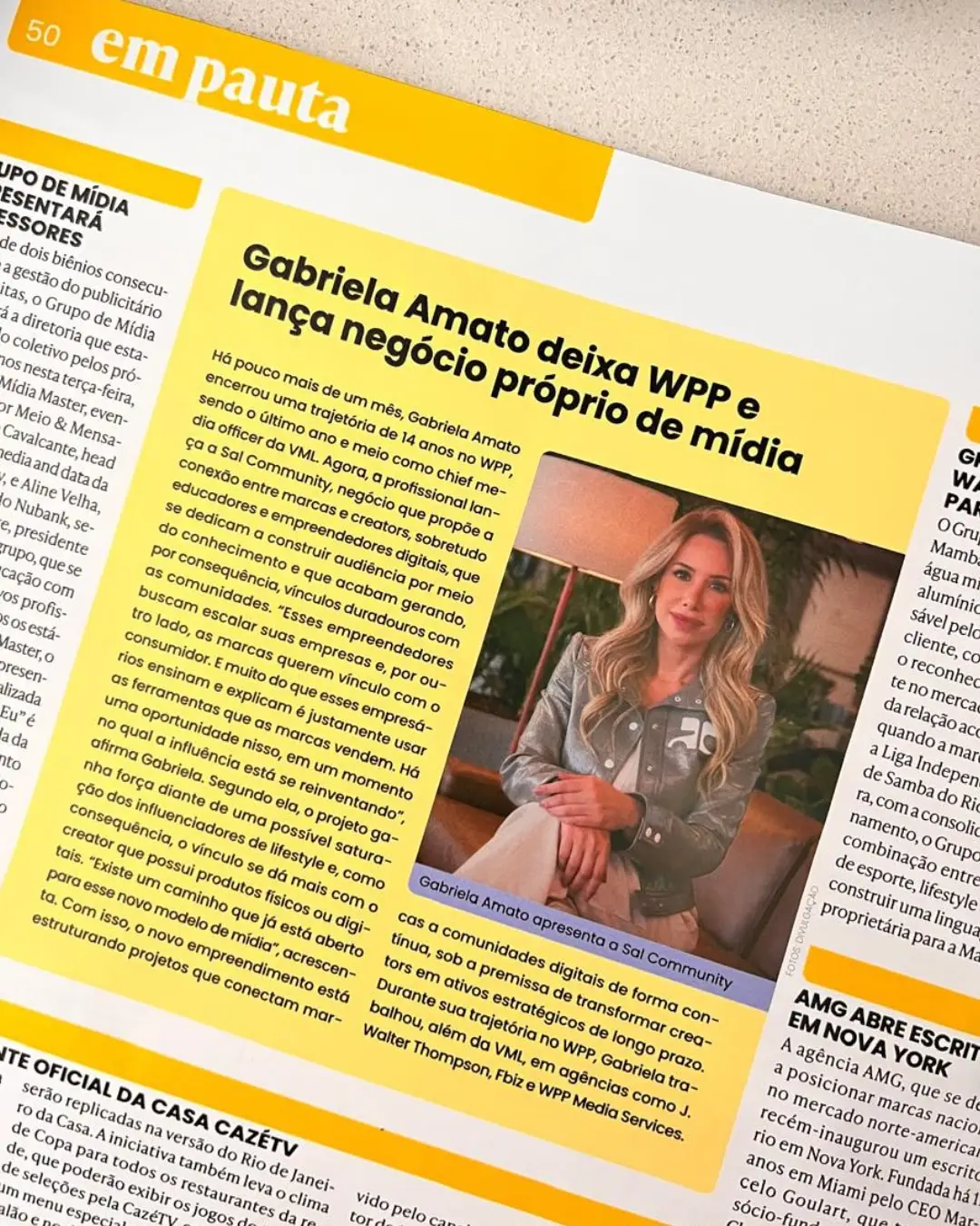 Matéria em revista do mercado publicitário sobre Gabriela Amato